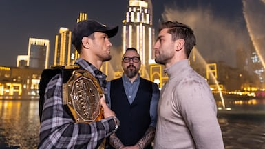 Usman Nurmagomedov and Alfie Davis face off in Dubai ahead of their PFL clash. Photo: PFL