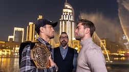 Usman Nurmagomedov and Alfie Davis face off in Dubai ahead of their PFL clash. Photo: PFL