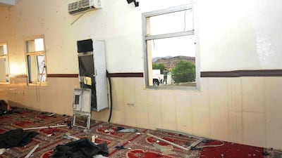 A view of a room in a damaged mosque inside a police compound after a suicide bombing attack in the city of Abha, Saudi Arabia on August 6. AP