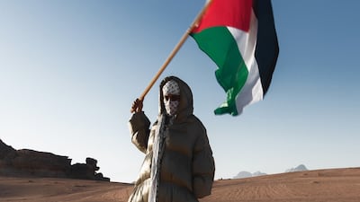 'It’s very heavily and deeply rooted in traditional Palestinian dress. You think that a puffer jacket is modern and then to see that with a silhouette that resembles a hijab, that is a triangle-shaped silhouette,' says Nazzal of her designs that eschew some of the more literal interpretations of Palestinian dress. Photo: Nazzal Studio