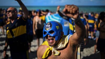 A Boca Juniors fan cheers on his team at Miami Beach, Florida, as the US hosts the Fifa Club World Cup. AFP