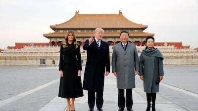 US president Donald Trump and first lady Melania visit the Forbidden City with China's President Xi Jinping and first lady Peng Liyuan in Beijing, China. Jonathan Ernst / Reuters