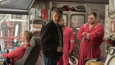 This image released by Summit shows Kurt Russell, center, in a scene from, "Deepwater Horizon." (David Lee/Summit via AP)