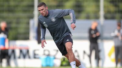 Robin Gosens during a training session at ADM-Sportpark ahead of Germany's Uefa Nations League group stage match against Spain. Getty Images