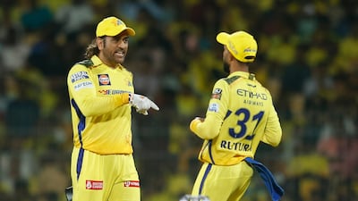 Though he has relinquished the captaincy, MS Dhoni, left, is still on hand to advise his successor, Ruturaj Gaikwad during matches. AP