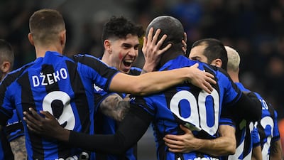Romelu Lukaku celebrates with teammates after scoring Inter Milan's opening goal. AFP