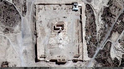 Satellite images show the destruction of a temple at Palmyra. AFP