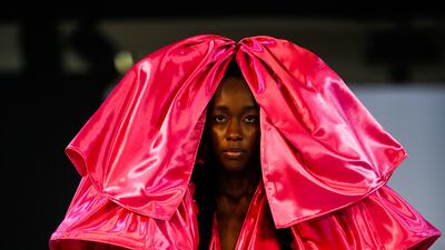 Weinsanto offers sculptural colour for the runway show. EPA