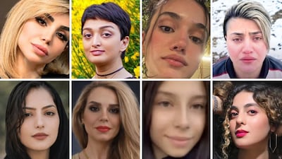 Clockwise from top left: Bita Hemmati, Venus Hosseininejad, Panah Movahedi, Mahboubeh Shabani, Ghazal Ghalandari, Diana Taherabadi, Golnaz Naraghi, and Ensieh Nejati.