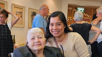 Carmilla Figueras Jesalva with Nitza Hefetz, her Israeli employer whose life she saved by handing over her savings to a Hamas gunman. Photo: Carmilla Figueras Jesalva