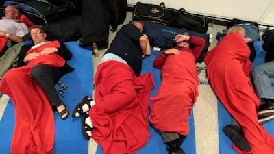 Passengers sleep on the floor in the main terminal at Edinburgh Airport yesterday after the latest eruption by an Icelandic volcano cancelled hundreds of flights.