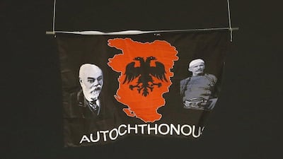 The flag depicted so-called "Greater Albania", an area covering all parts of the Balkans where ethnic Albanians live. Marko Djurica / Reuters