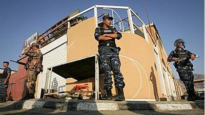 Jordanian security personnel guard the base of a rocket attack on US ships in 2005. Jordan denied rockets targeting Israelis over the past three months were launched from its territory.