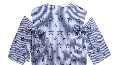 Take the maximalist route and combine stripes with cut-outs, stars and feminine bows. Price on request, Sandro. Courtesy of Sandro