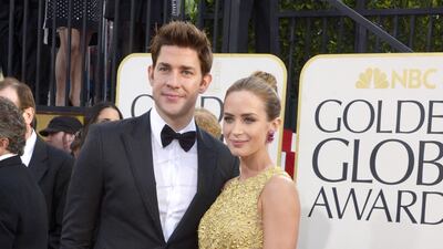 John Krasinski and Emily Blunt, in Michael Kors, arrive for the 70th annual Golden Globe Awards at the Beverly Hilton Hotel in Los Angeles, California, on January 13, 2013. EPA
