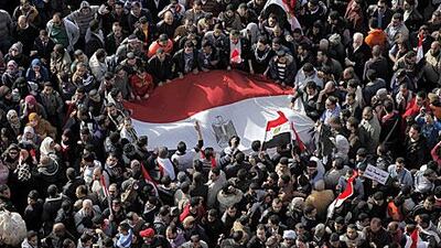 Protesters gather for the annivesary of the 25th January uprising at Tahrir Square yesterday. Some for different reasons than others.