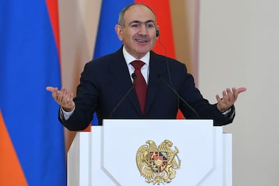 Armenian Prime Minister Nikol Pashinyan speaks at a joint press conference after talks with US Vice President JD Vance in Yerevan on February 9, 2026. AFP