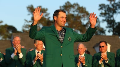 Scottie Scheffler takes in the applause during the Green Jacket Ceremony after winning the Masters at Augusta National Golf Club. Getty