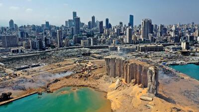 An aerial view shows the massive damage at Beirut port's grain silos, one day after a massive explosion hit the heart of the Lebanese capital. AFP