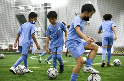 Manchester City Football-AD Manchester City Football club practices for the Champions League next weekend at the OfficerÕs Club Indoor Club on May 23, 2021. Khushnum Bhandari / The National Reporter: Gillian Duncan News