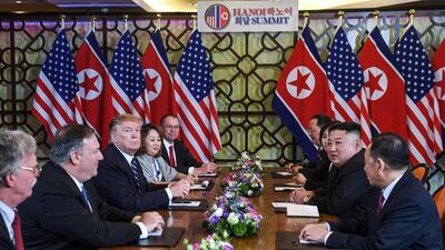 Donald Trump and Kim Jong Un during the meeting. AFP