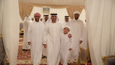 Sheikh Hamed bin Zayed, Chairman of the Crown Prince Court of Abu Dhabi and Abu Dhabi Executive Council Member, offers condolences to the family of Obaid Al Mazrouei who died during a training accident in Abu Dhabi. Omar Al Askar for The Crown Prince Court - Abu Dhabi