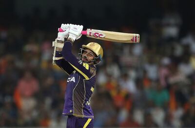 Kolkata Knight Riders player Sunil Narine bats during VIVO IPL cricket T20 match against Sunrisers Hyderabad in Hyderabad, India, Saturday, May 19, 2018. (AP Photo/Mahesh Kumar A.)