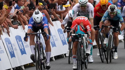 Belgium's Jasper Philipsen beats Australian rider Caleb Ewan to the line. EPA