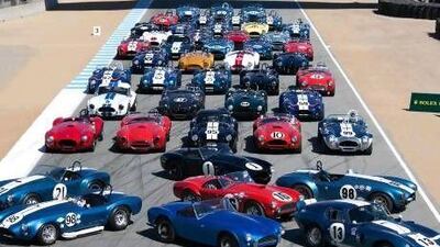 A priceless collection of original AC Cobras of all variants is assembled in celebration of the car's 50th birthday at the Laguna Seca Raceway in California as part of the annual Pebble Beach concours event. Stephan Cooper / AP Photo