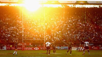 Fiji and Argentina in action at last year's Dubai Rugby Sevens. Warren Little / Getty Images