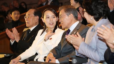 South Korea’s president Moon Jae-in with Kim Yo-jong, Kim Jong-un’s younger sister