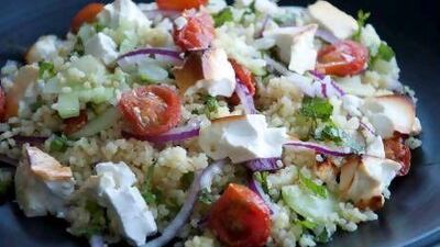 Baked feta and bulghur wheat salad.