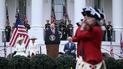 Mr Trump speaks during the ceremony. AFP