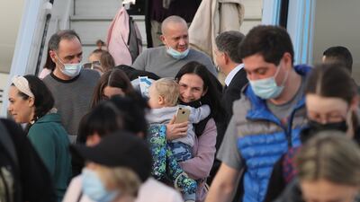 Ukrainian Jews arrive at Tel Aviv airport on March 6, 2022. EPA