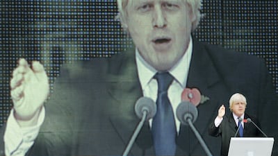London's mayor Boris Johnson opens the new Westfield London shopping centre in west London October 30, 2008. Thousands of shoppers flocked to west London for the opening of Europe's largest city centre shopping mall on Thursday, but many said they were browsing not buying as they tighten their belts ahead of a looming recession. REUTERS/Luke MacGregor (BRITAIN)
