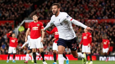 Liverpool's Adam Lallana celebrates scoring a last-minute equaliser against Manchester United at Old Trafford. Reuters