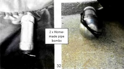 Pipe bombs, which, according to a court document, are believed by authorities to have been used by the suspects in the Bondi Beach attack. Reuters