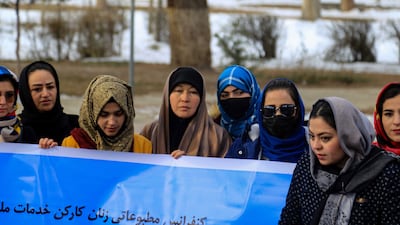Afghan women activists demand food, jobs and education for girls during a protest in Kabul.