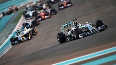 Lewis Hamilton leads the pack after the start of the race. Ali Haider / EPA