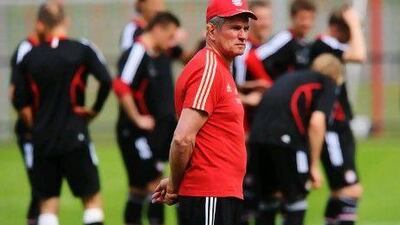 Coach Jupp Heynckes looks on during a Bayern training session.