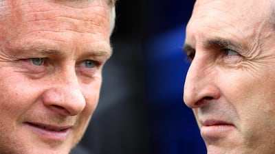 Manchester United manager Ole Gunnar Solskjaer, left, and Arsenal counterpart Unai Emery, right, face off on Monday night at Old Trafford. Getty Images
