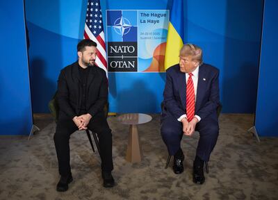 President Donald Trump last month met Ukrainian President Volodymyr Zelenskyy on the sidelines of the Nato summit in The Hague. EPA