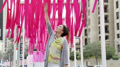 Tokyo-based French artist Emmanuelle Moureaux’s travelling installation 100 Colours is in situ on Sheikh Mohammed bin Rashid Boulevard. Pawan Singh / The National
