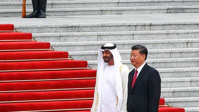 Sheikh Mohammed bin Zayed Al Nahyan and Xi Jinping in Beijing. AP Photo