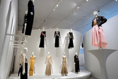 Designs by Karl Lagerfeld are displayed at the Metropolitan Museum of Art's Costume Institute exhibition. AP
