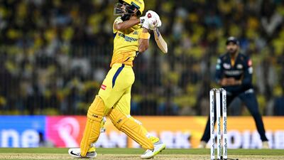 Chennai Super Kings' captain Ruturaj Gaikwad plays a shot against Gujarat Titans. AFP