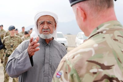 Mohamed Alsereidi, who witnessed the crash as a boy 75 years ago, speaks to Captain Jim Lowther. Pawan Singh / The National