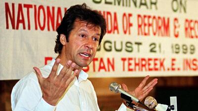 Imran Khan announces his party agenda for reforms and reconstruction in a seminar in Islamabad in 1999. AFP
