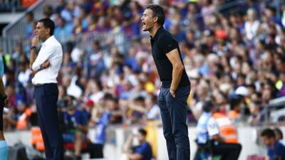 Barcelona manager Luis Enrique shouts instructions during his side’s La Liga match on Saturday, August 20, 2016. Quique Garcia / EPA