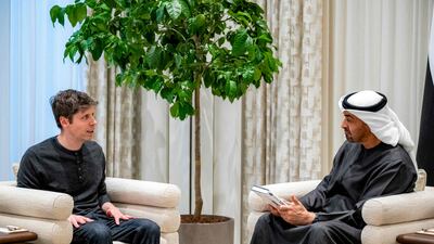 UAE President Sheikh Mohamed meets OpenAI's Sam Altman in Abu Dhabi. UAE Presidential Court / AFP